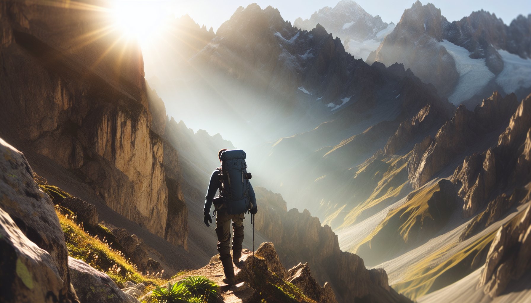 Mountaineer on a high-altitude trail