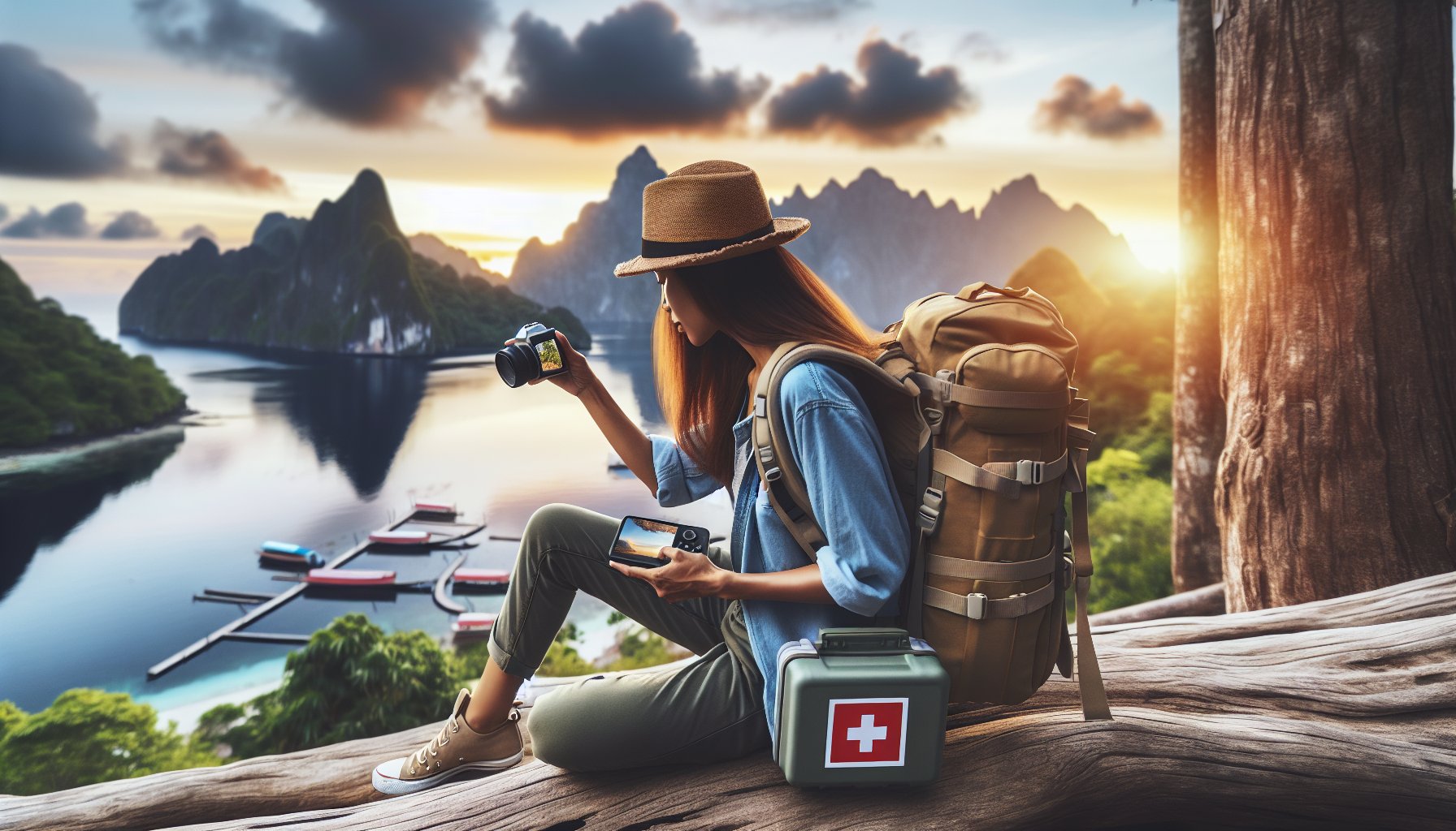 Traveler packing a first aid kit