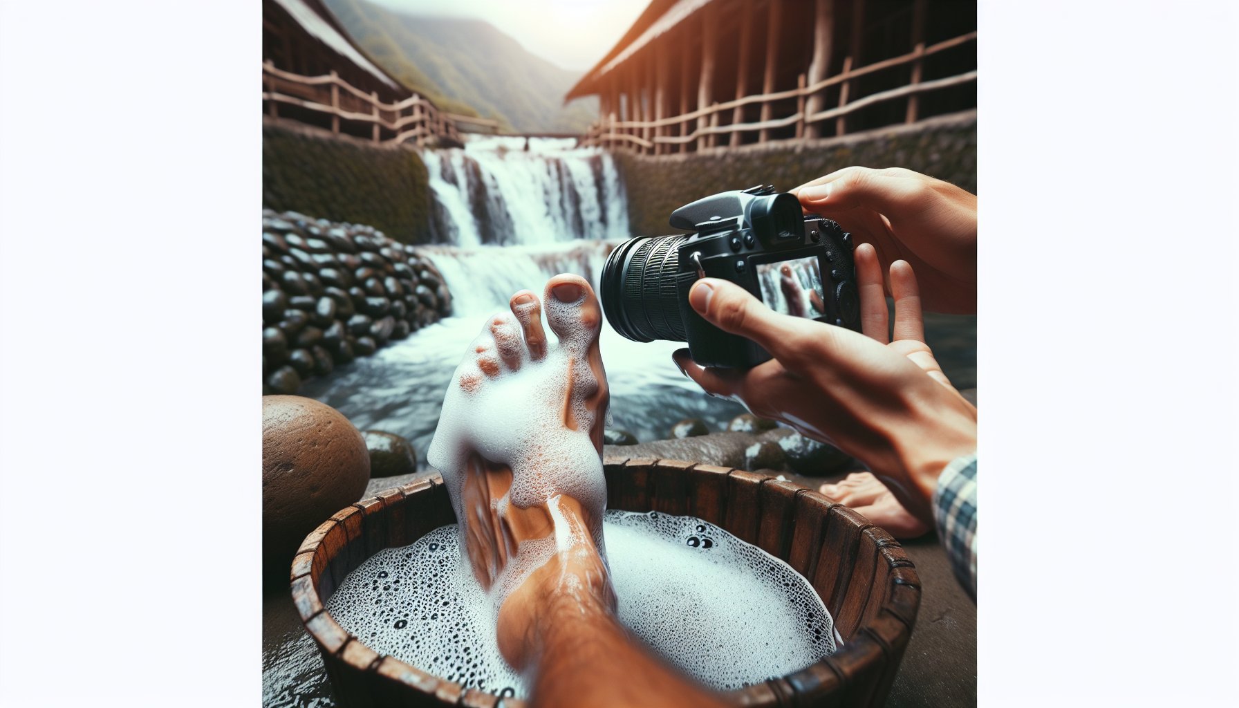 Person washing foot with soap and water