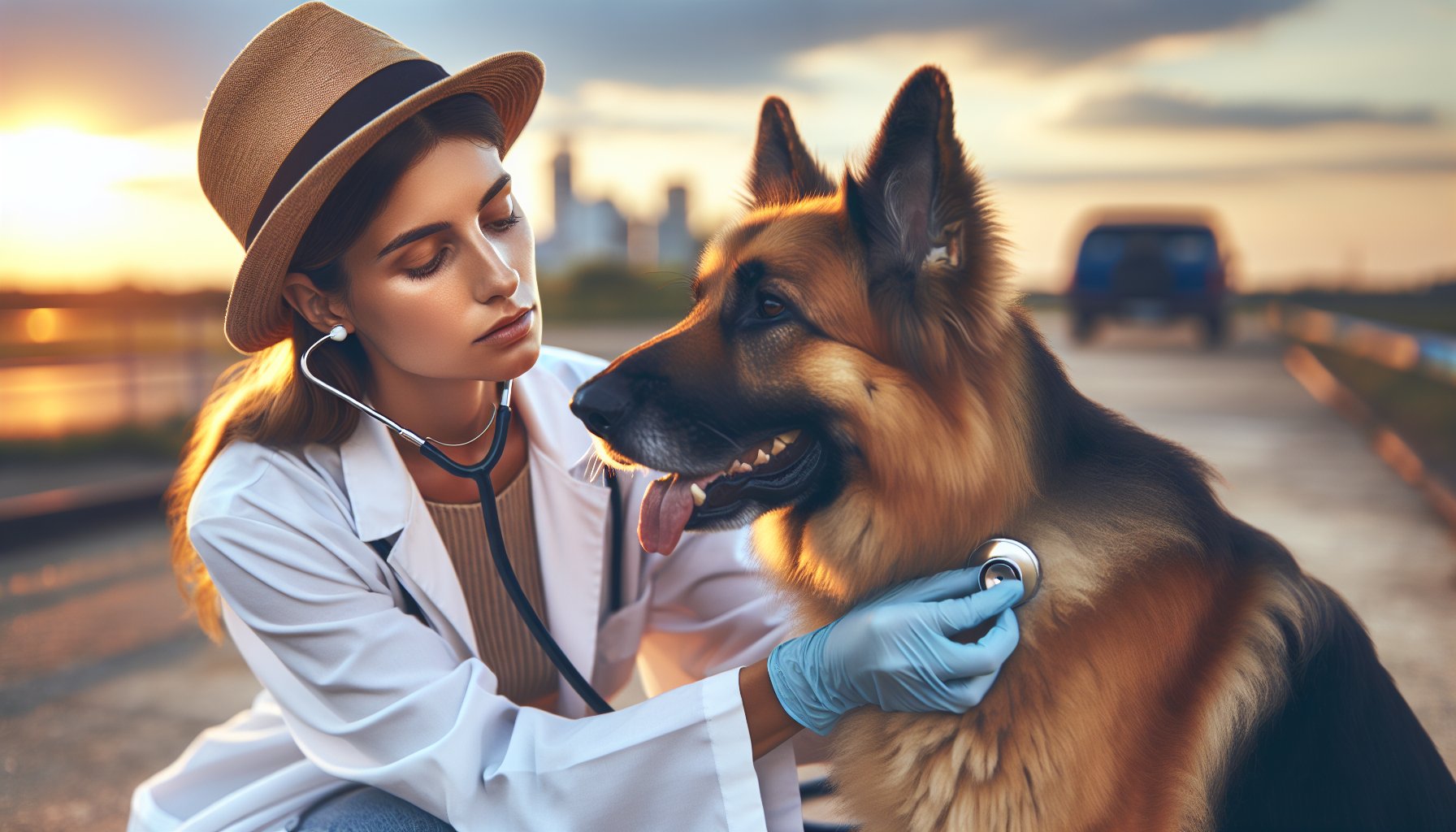 veterinarian examining a dog with a stethoscope