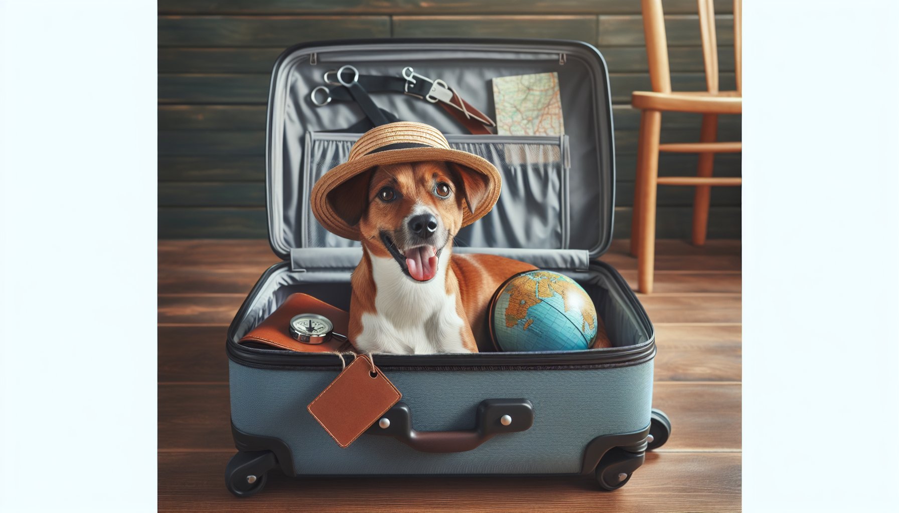 dog sitting in a suitcase ready for travel
