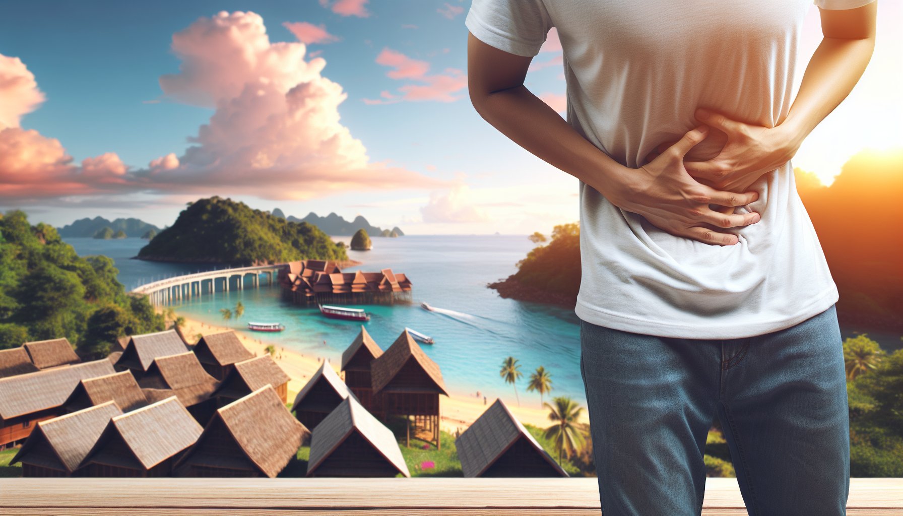 Person holding stomach in distress