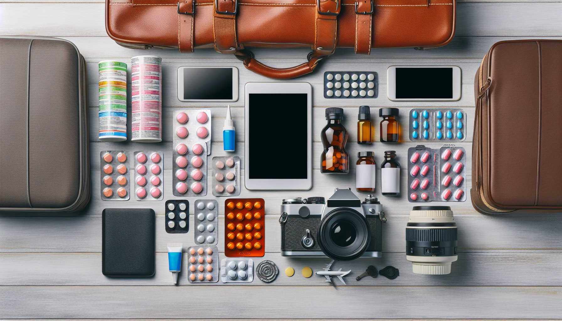 Stomach relief medications arrayed neatly